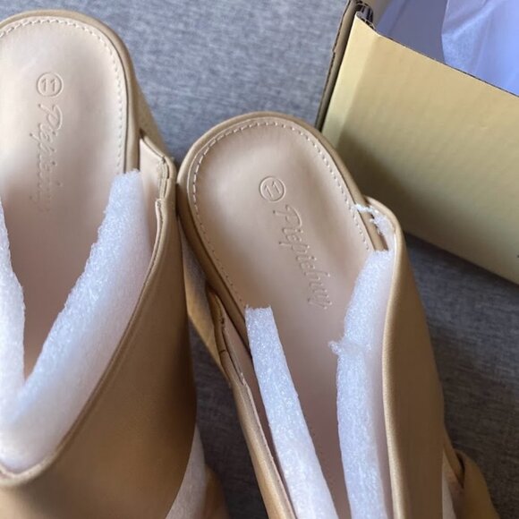 Heeled Sandals Two Straps Open Toe High Block Chunky Backless Slip-on Mules - Picture 3 of 7